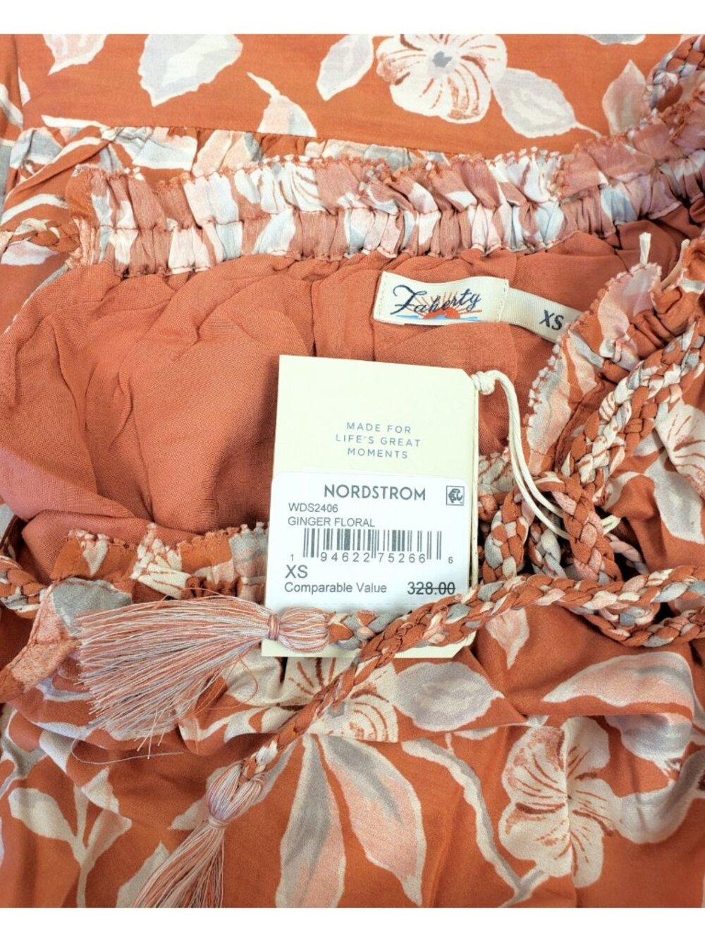 Faherty Sun Chaser Women's Cotton & Silk Maxi Summer Dress Ginger Floral Size XS - Picture 3 of 4